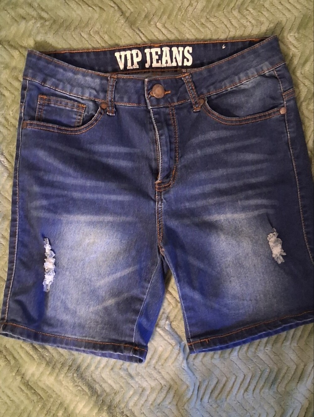 VIP Womens Dark Blue Distressed Denim Shorts
